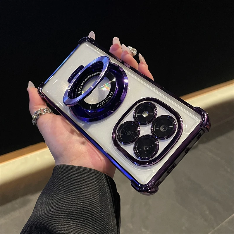 Luxury Plating Stand Shockproof Clear Phone Case Cover
