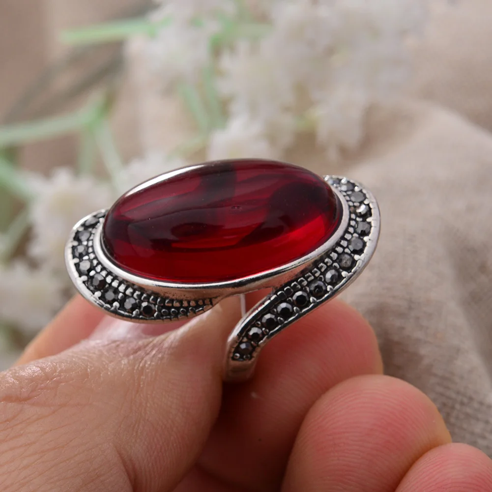 Stone Rings Fashion Rings Fashion Ring Finger Rings Retro Personality Exaggeration Garnet Stone Thai Silver Female Finger Ring Gifts For Women No Fade