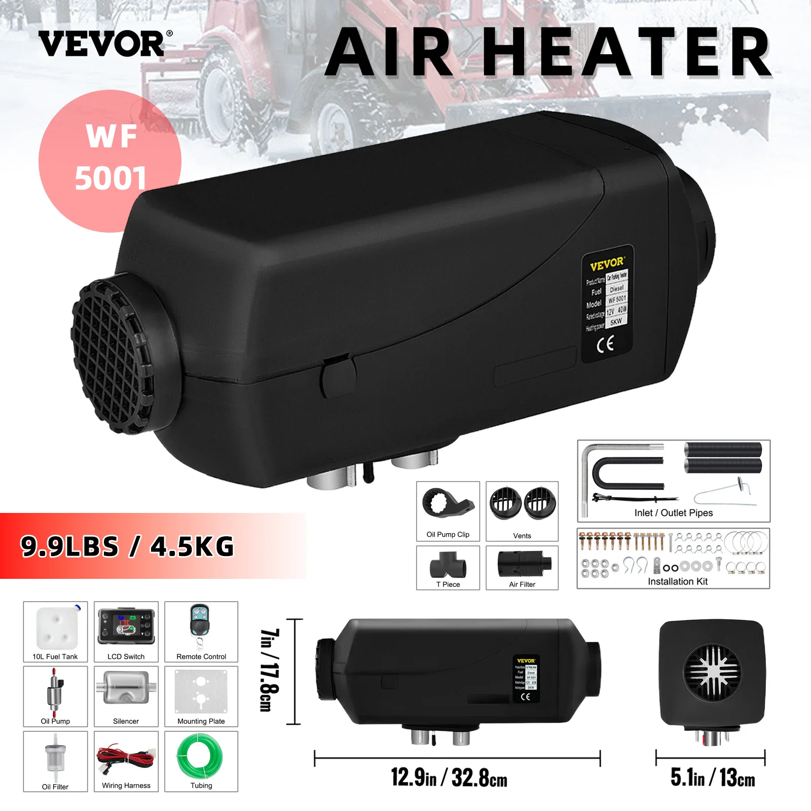 VEVOR 5KW Diesel Air Heater 12V LCD Thermostat Quiet 5000W For Trucks Boat  Car Trailer With LCD Display Switch - AliExpress