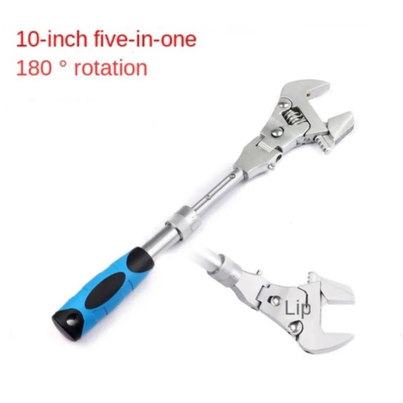 

Ratchet Adjustable 180 Degrees Pulley Wrench 5 In 1 Torque Wrench Multifunction Spanner Fast Pipe Wrench Repair Manual Hand Tool