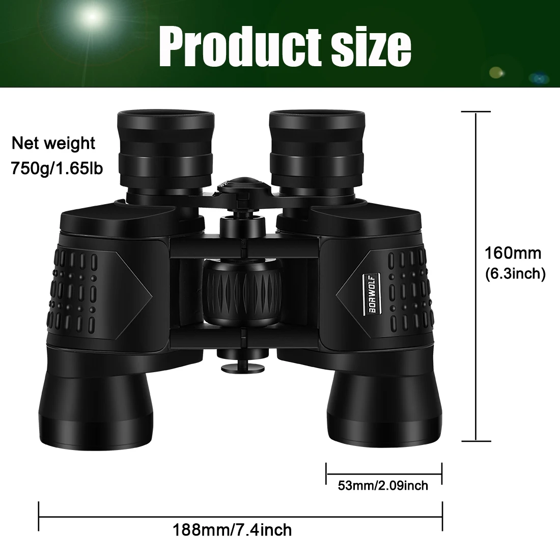 BORWOLF 8X40 HD Professional Zoom 26MM Large eyepiece powerful Binoculars Light night vision for hunting telescope 5