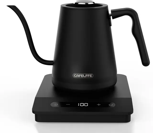 Bouilloire électrique à col de cygne CAFELFFE MK-101, bouilloire à eau et à café électrique en acier inoxydable 304 avec contrôle de la température et fonction maintien au chaud 800 ml 1500 W Noir 1