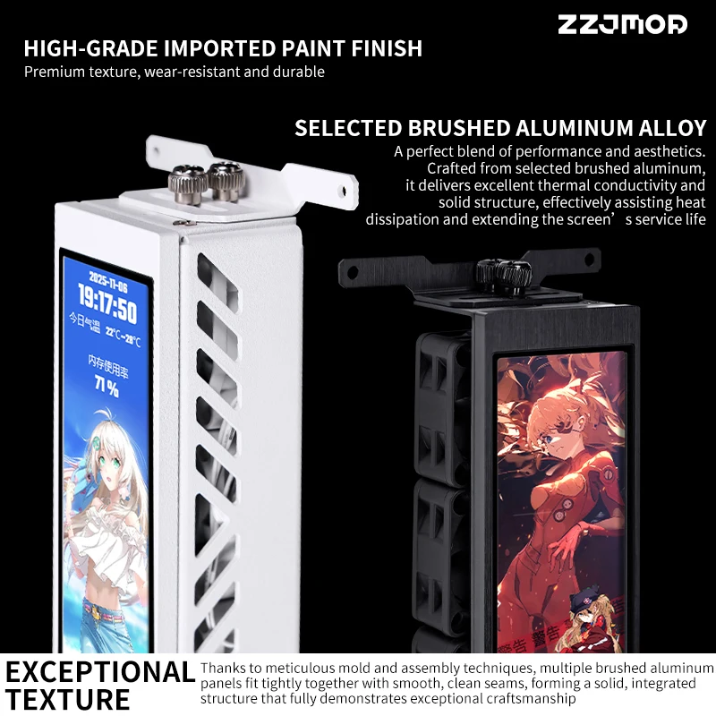 ZZJMOD 4.6인치 스크린 메모리 쿨러, IPS-LCD 스크린/마더보드 USB 9핀&팬 3핀 인터페이스/맞춤형 배경/알루미늄 합금