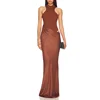 Sexy Slim Patchwork Coffee Colored Women Dress Summer Retro High Necked Sleeveless Long Dress Vacation Party Bag Buttocks Skirt 6