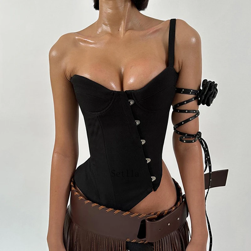 

Асимметричный модный сексуальный корсет, топы для женщин, уличная одежда, элегантный бюстье без рукавов, топ, укороченный шикарный наряд, 2024 Y2k Топ