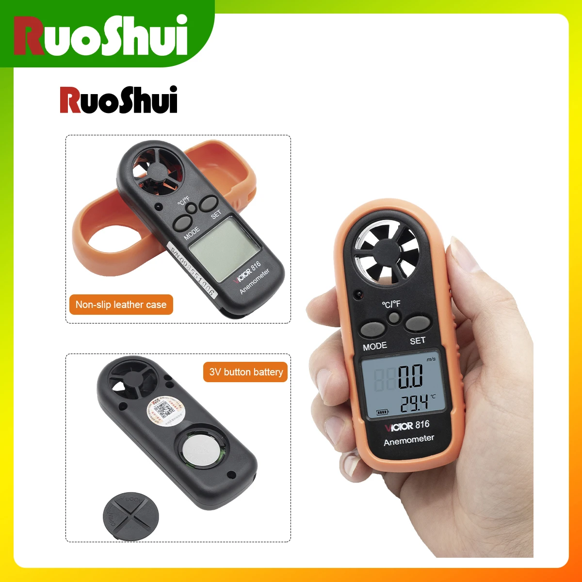 รูปสินค้า เครื่องวัดความเร็วลมและอุณหภูมิ RuoShui 816