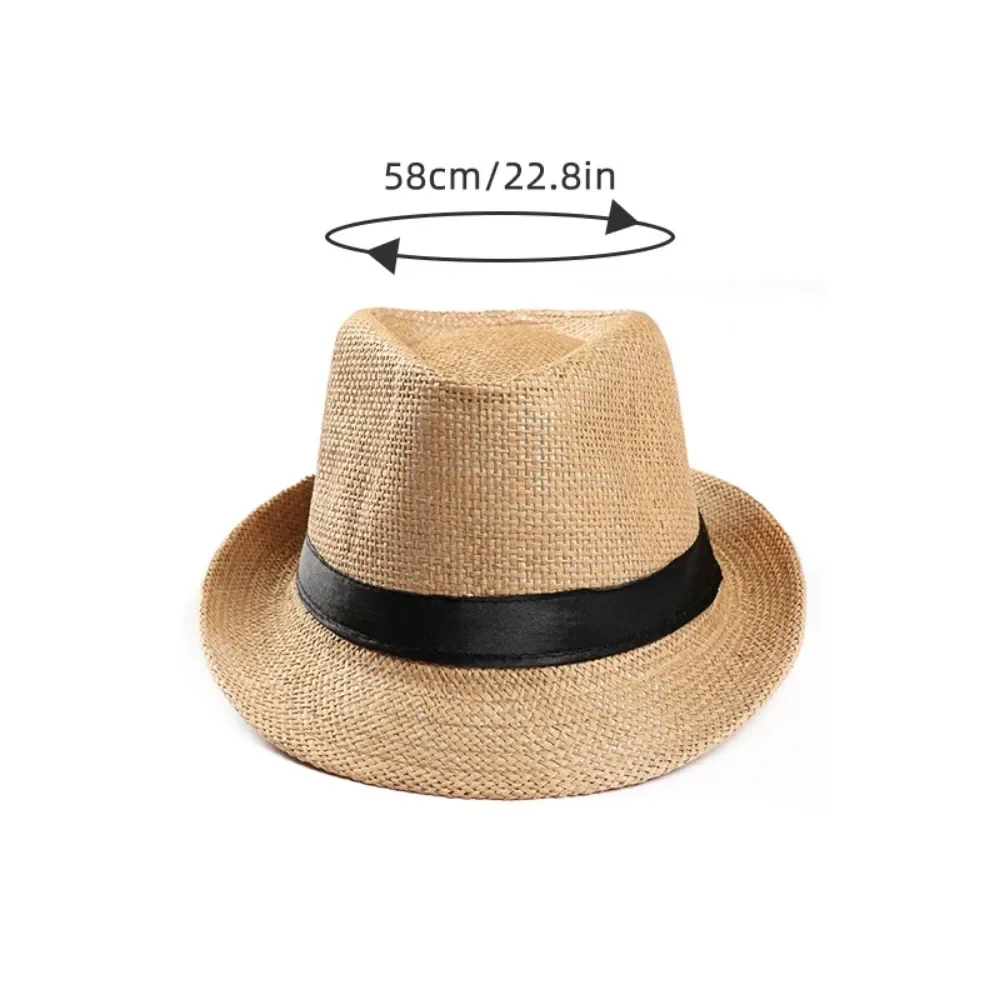 Fashion Men Straw Hat for Women Summer Trendy Beach Sun Hats Solid Color Fedoras Ribbon Casual Cowboy Jazz Cap Gangster Cap 모자