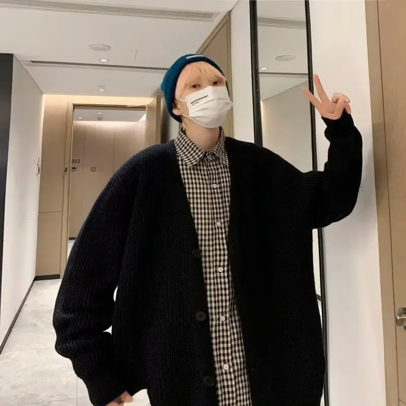 남성용 홍콩 스타일 니트 스웨터 가디건, 가을 및 겨울 재킷, 트렌디 한국 스타일 캐주얼 남성 아우터, 2023