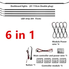  Universal 18 In 1 LED Car Ambient Lights RBG 64 Color Interior Acrylic Strip Light Guide Fiber Optic Decoration Atmosphere Lamp 