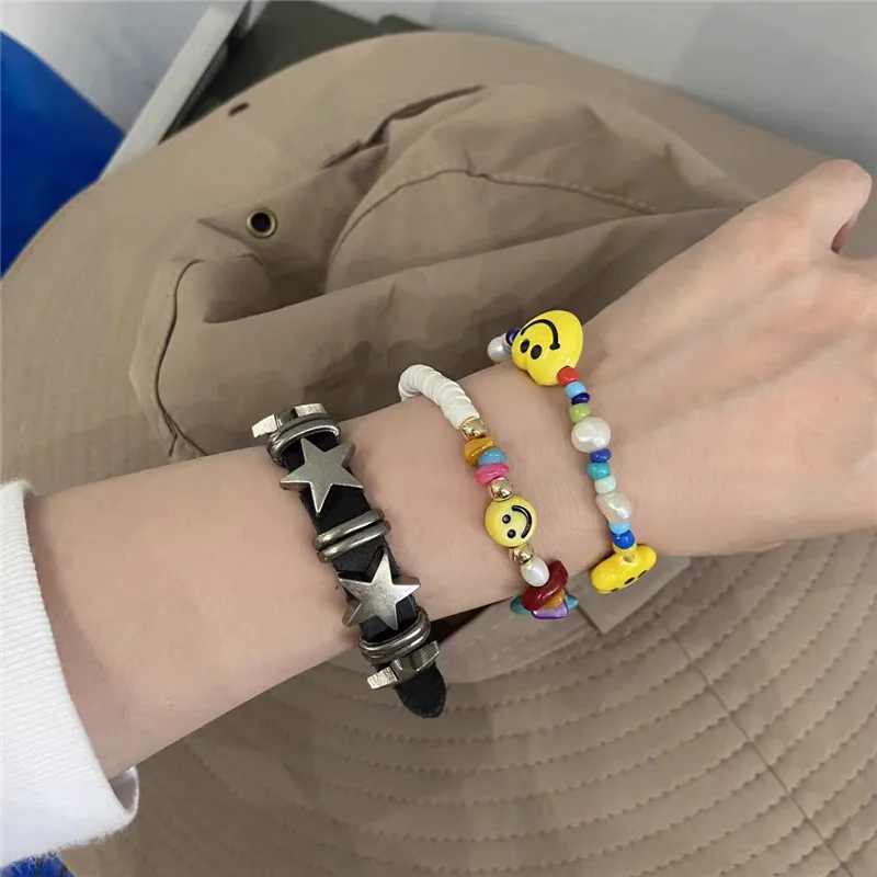 Leather Watchband Bracelet leather watchband bracelet Vintage Star Leather Watchband Bracelet for Women Sweet Cool Trend Charm Fashion Adjustable Bracelet Harajuku Y2K Jewelry Gift