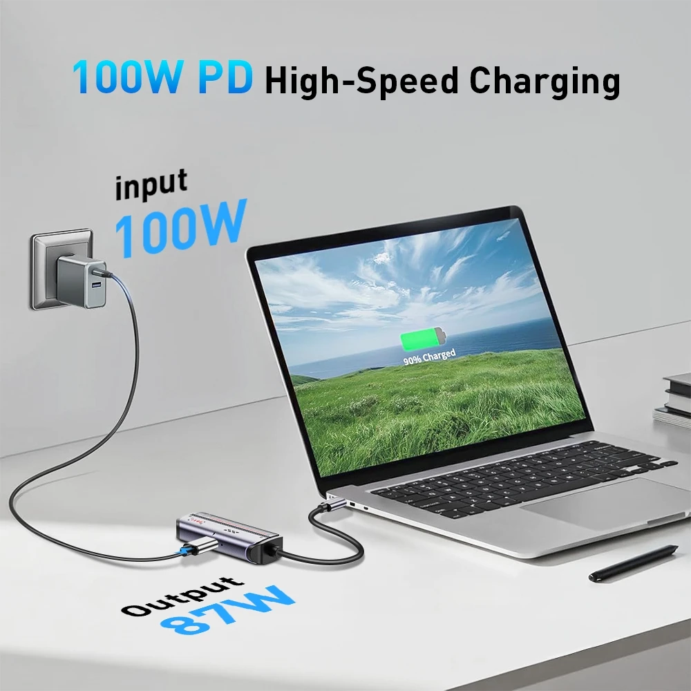 2.5G USB C 이더넷 어댑터 2.5Gbps/1000Mbps RJ45 PD 100W 충전 알루미늄 컴팩트 노트북 태블릿 데스크탑 게임 작업 여행용