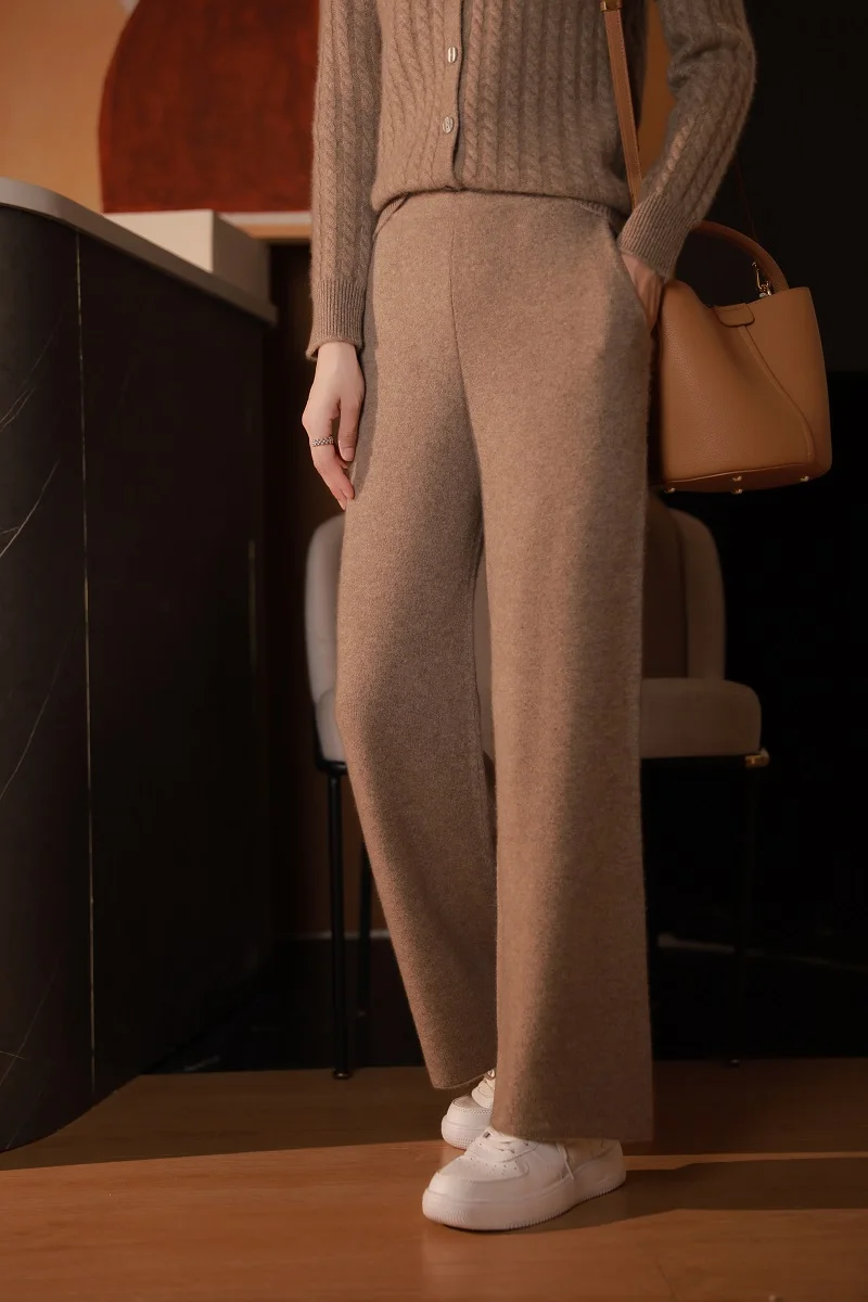 Hohe Taille Cachemire Breite Beine Tubo Frau Auisen Trasse Entspannende Herbst Und Pantalon Strappati Invernali