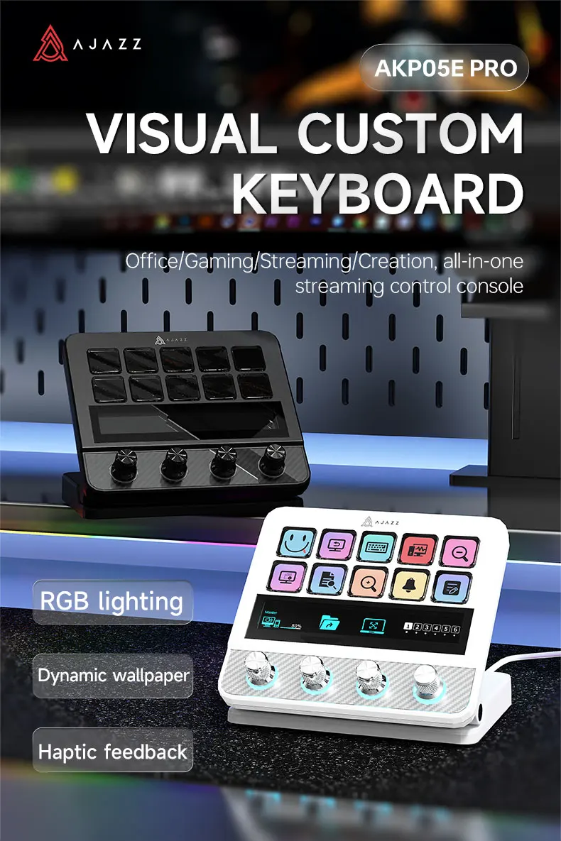 AJAZZ AKP05PRO Kabelgebundene Konsole, Anpassbare LCD-Tasten & Drehregler, für Streaming und Büro – Detail 1