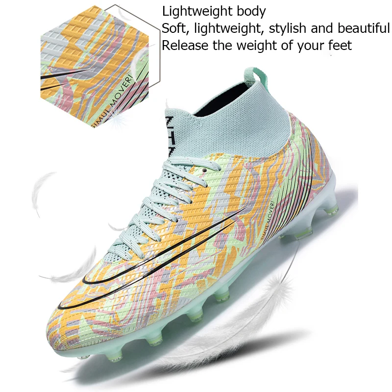 Men Soccer Shoes 2023 High Ankle Professional Lawn Football Boots Kids Boy Anti-Slip TF/FG Indoor Training Football Sneakers