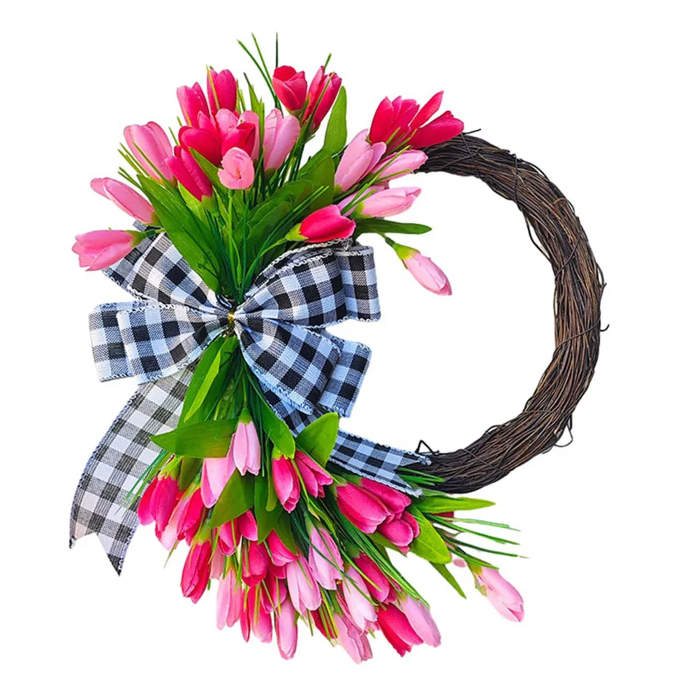 

Simulated Wreath Garland Front Door Hanging Decorative Natural Rattan Silk Cloth Spring Artificial Wreath Door