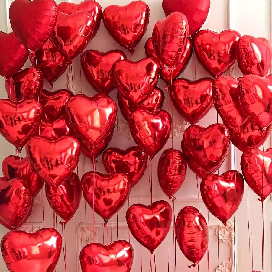 21 Stück rote herzförmige Luftballons, 25,4 cm große Folienballons, Geburtstagsfeier, Hochzeit, Valentinstag, Dekorationszubehör, Herzballons
