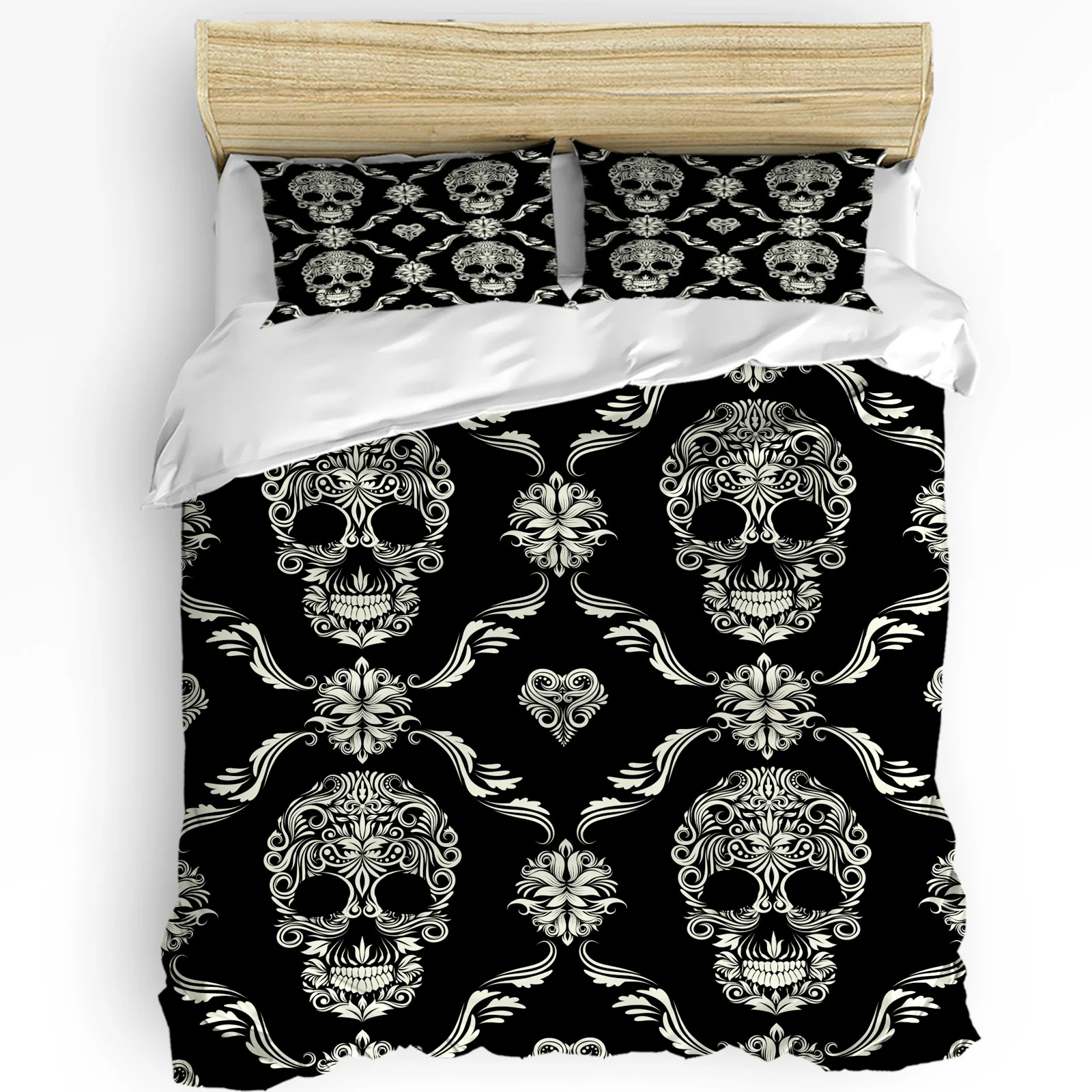 

Halloween Flower Style Skull Paisley Black Bedding Set 3pcs Duvet Cover Pillowcase Quilt Cover Double Bed Set Home Textile