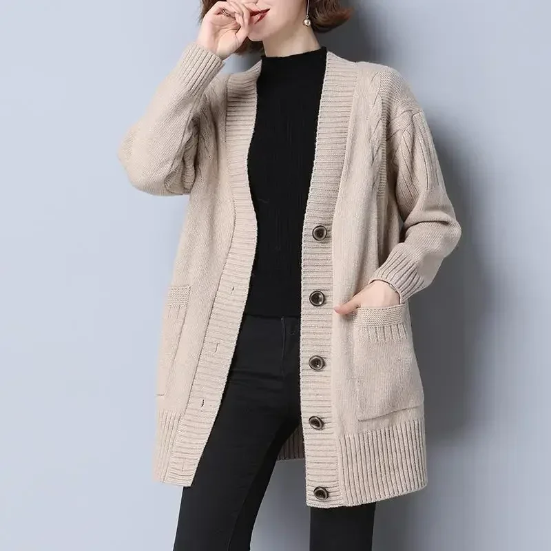 Top for Women Beige Ladies Sweaters Knitted Long Cardigan Tall