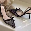 Women's High Heel Sandals Leopard Print Lace Pointed Toe Bow Heels Women Sexy Dress Designer Style Summer Zapatillas De Mujer 6