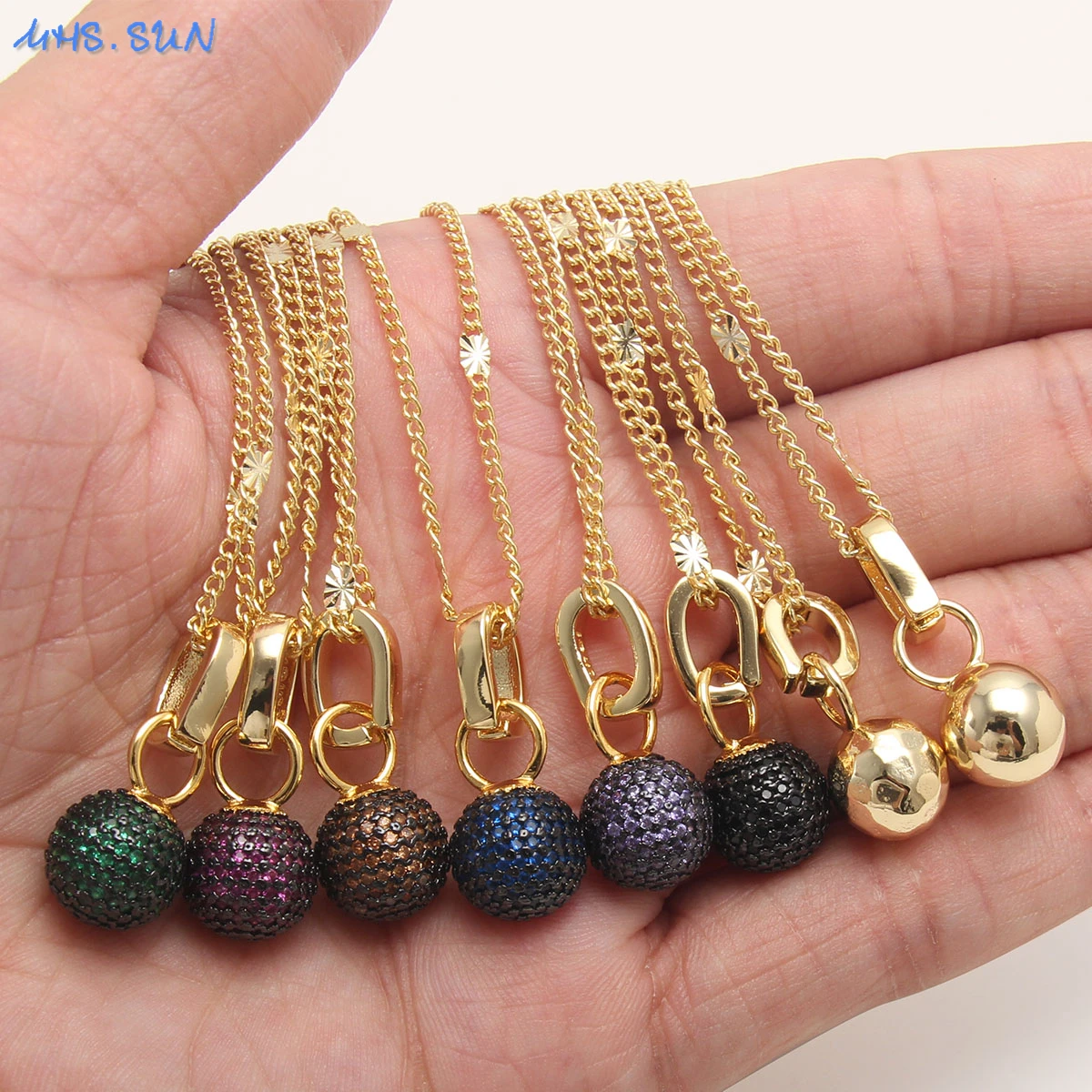 

MHS.SUN Luxury Colorful Bling Zircon Round Ball Pendant Necklace Gold Color For Women Men AAA CZ Circle Choker Party Jewelry