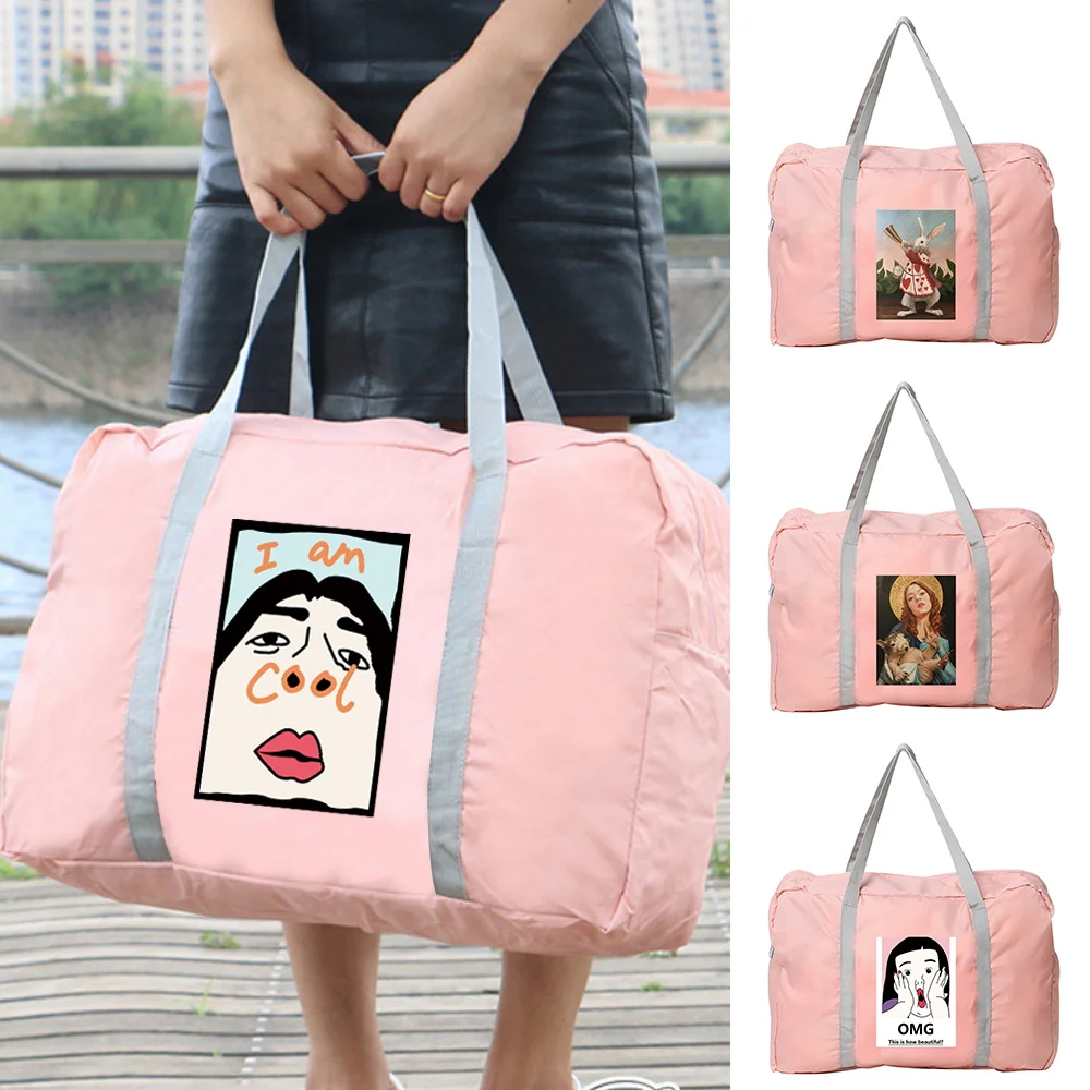 

Handbag Women Outdoor Camping Travel Storage Bag Foldable Zipper Large Capacity Organizer Funny Print Luggage Accessories Bags
