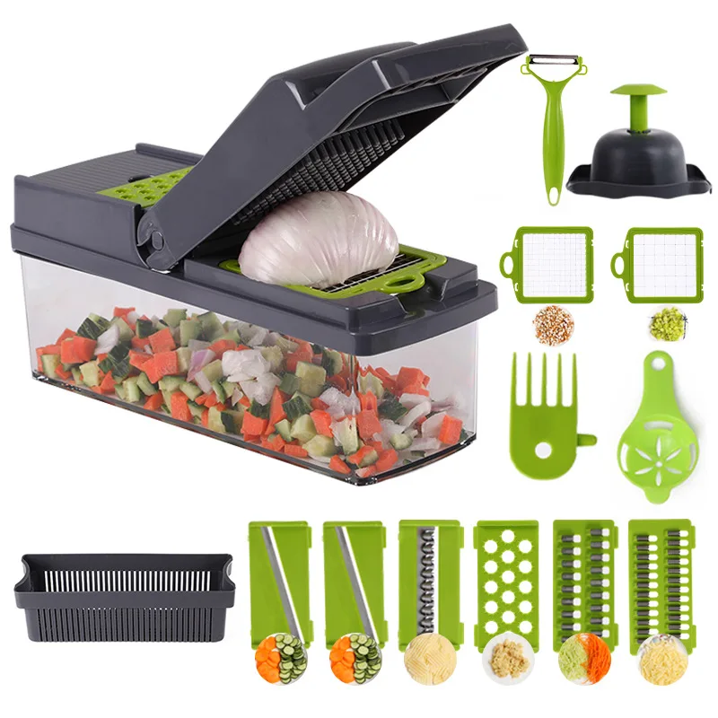 

16 In 1 Multifunctional Vegetable Slicer Cutter Shredders Slicer with Basket Fruit Potato Onion Mincer Chopper Carrot Grater