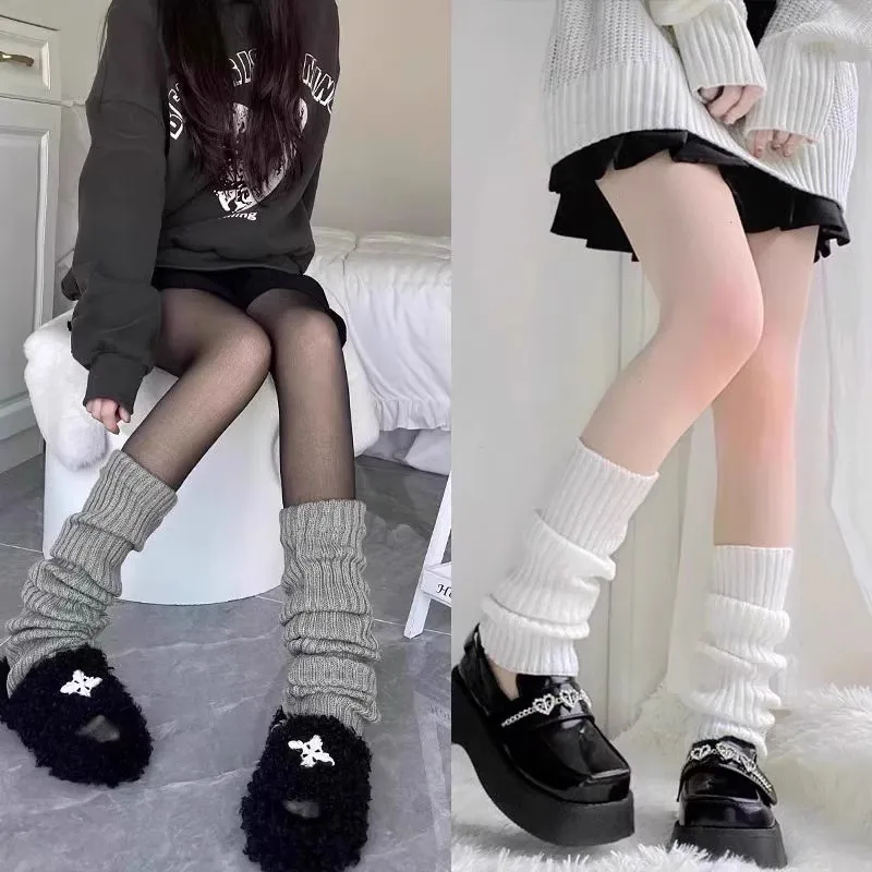 Description Picture 6 of item40/50/70cm Lolita Leg Warmers Socks Female Knitted Warm Foot Cover White Black Warmer Lady Autumn Winter Crochet Sock Boot Cuffs