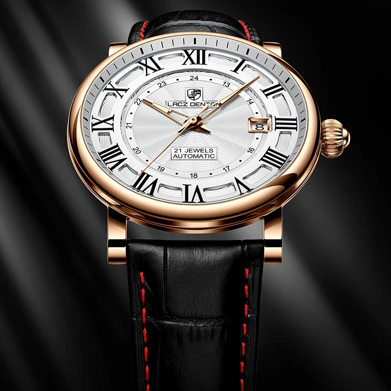 Lacz Denton LD1308 Mens Watch Leather Strap Roman numeral display Stainless steel Waterproof Rel&oacute;gios Masculinos