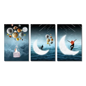 Abstract Moon Cartoon Figure Paintings Printed on Canvas 8