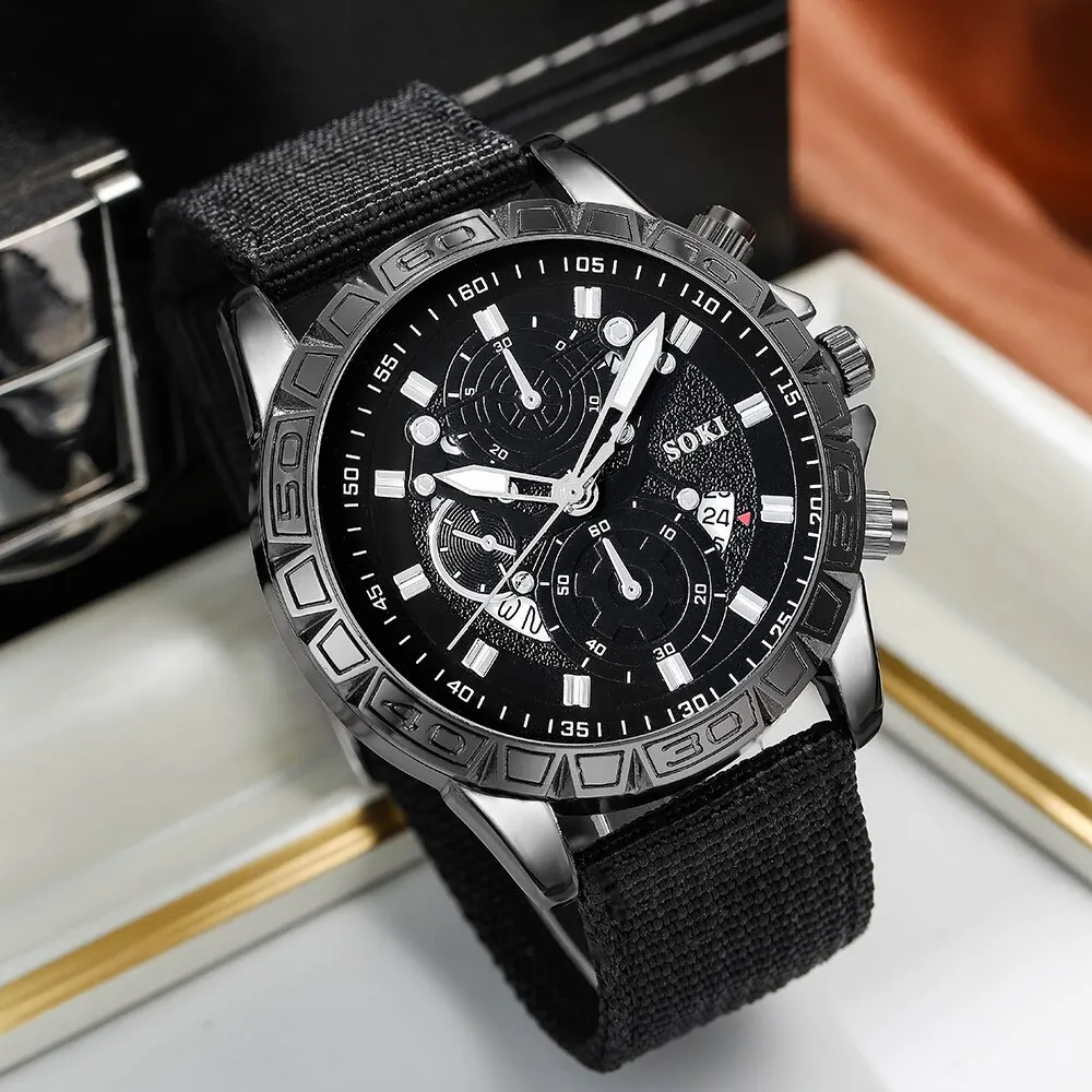 2023 Top Brand Luxury Fashion Calendar Watch Men Nylon Strap Clock Sport Watches Mens Quartz Wristwatch Relogio Masculino
