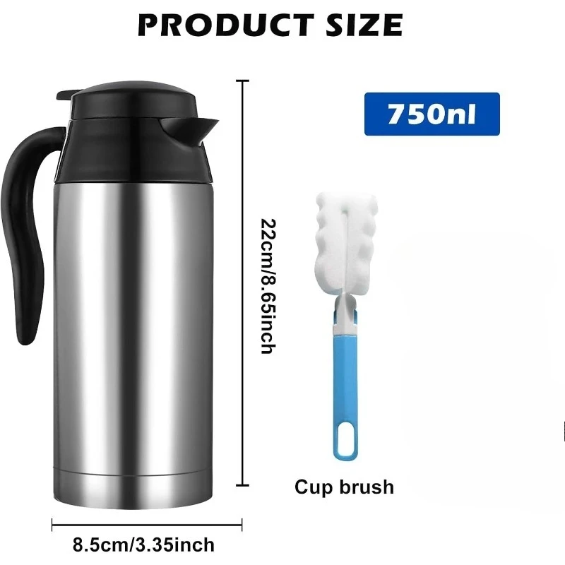 스테인리스 스틸 차량용 주전자 12V 24V 전기 가열 컵 750ML 물 가열기 담배 라이터 플러그 포함 보온병
