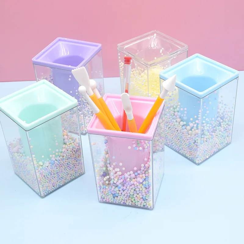 حامل قلم فقاعات لطيف ، منظم سطح مكتب متعدد الأغراض ، حامل فرشاة مكياج مع كرات ملونة ، تخزين القرطاسية