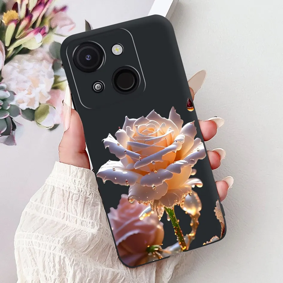 Cartoon Cat & Dragon Marble Matte Black Silicone Soft Phone Case