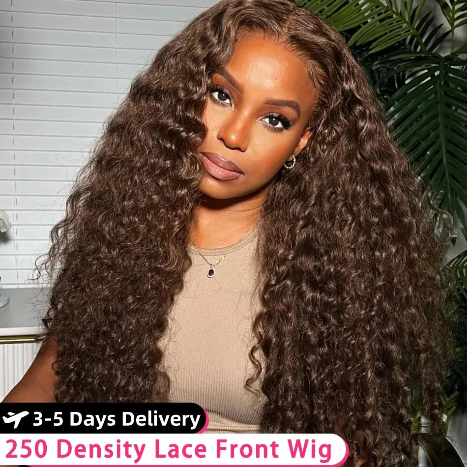 Human Hair Wig Lace Front Wigs 40 Inch 250 Density 13x4 Chocolate Brown Deep Wave Lace Front Wig HD Transparent 13x6 Lace Frontal Wig Curly Human Hair Wigs