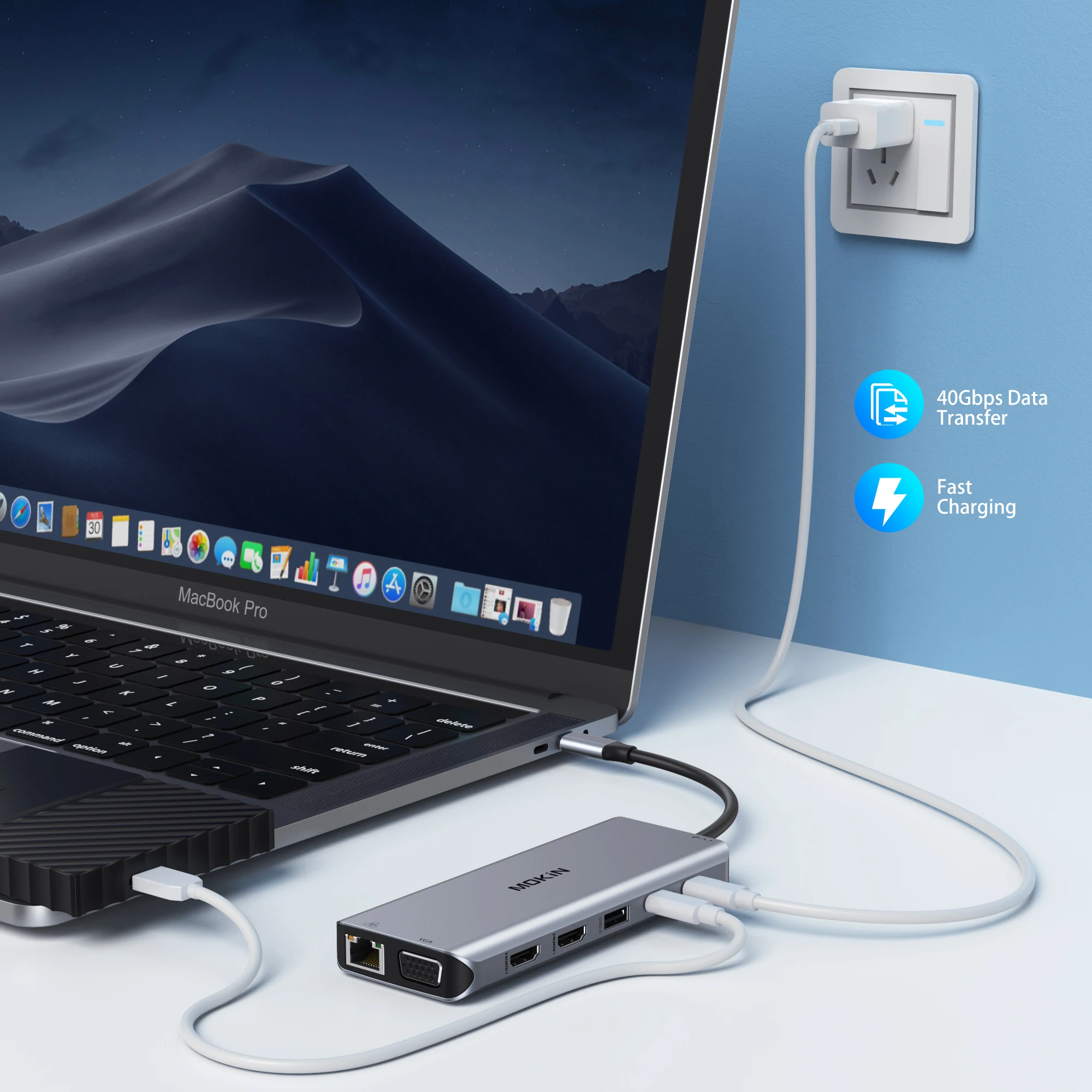 USB Hub 14 in 1 USB Hub Docking Station for MacBook Air/Pro iPad Thunderbolt Laptop USB-C 3.0 HDMI 4K30Hz PD 100W RJ45 1Gbps Audio
