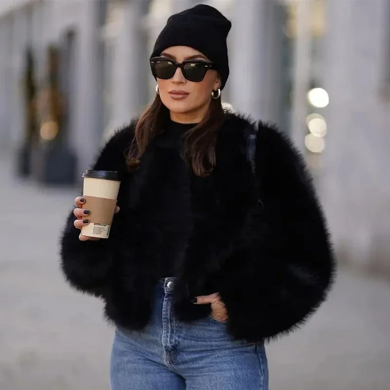Lconic Street Fashion Luxury Brand Gardient Cropped Cropped Faux Fur Coat Women Winter Hot Cool Girls Fluffy Short Fur Jacket 2
