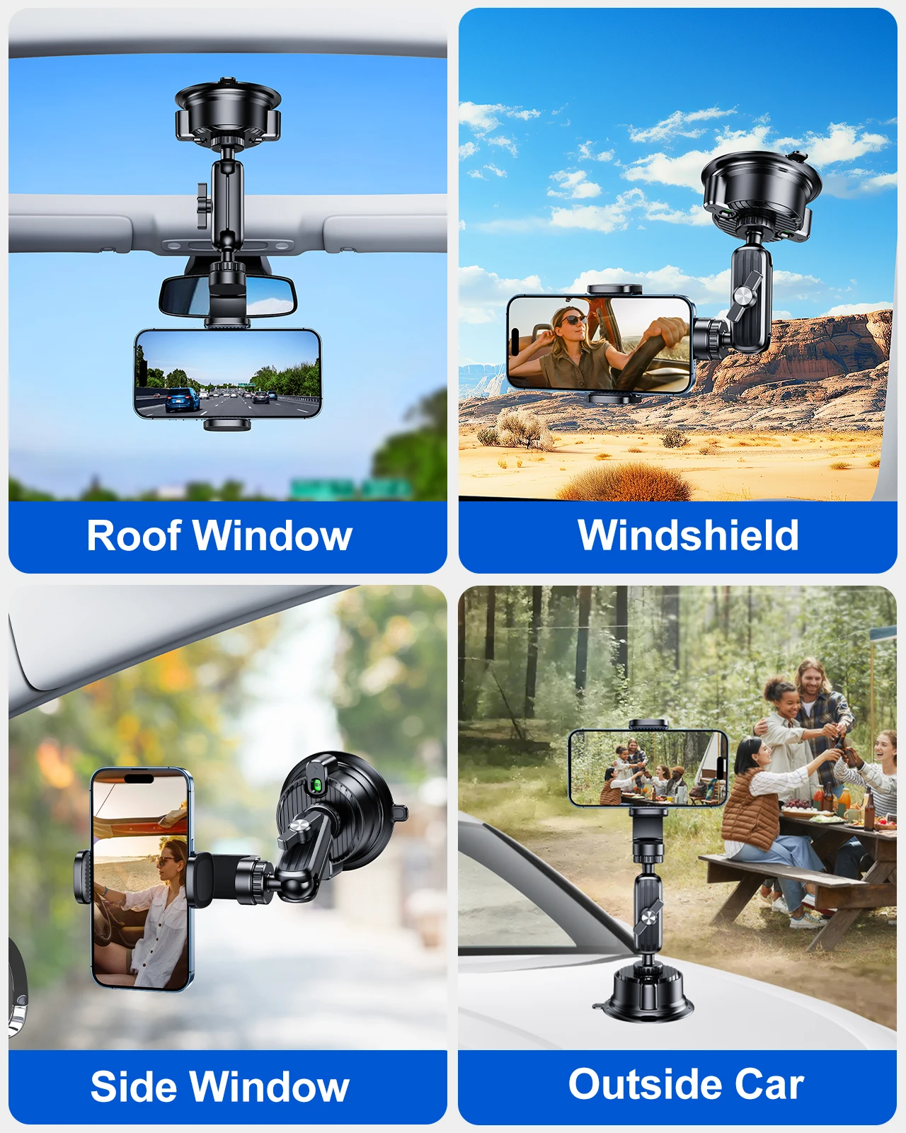 Eary Car Phone Holder Action Camera Stand Suction Cup Multifunctional Car Accessories With 360° Rotatable For Video Recording