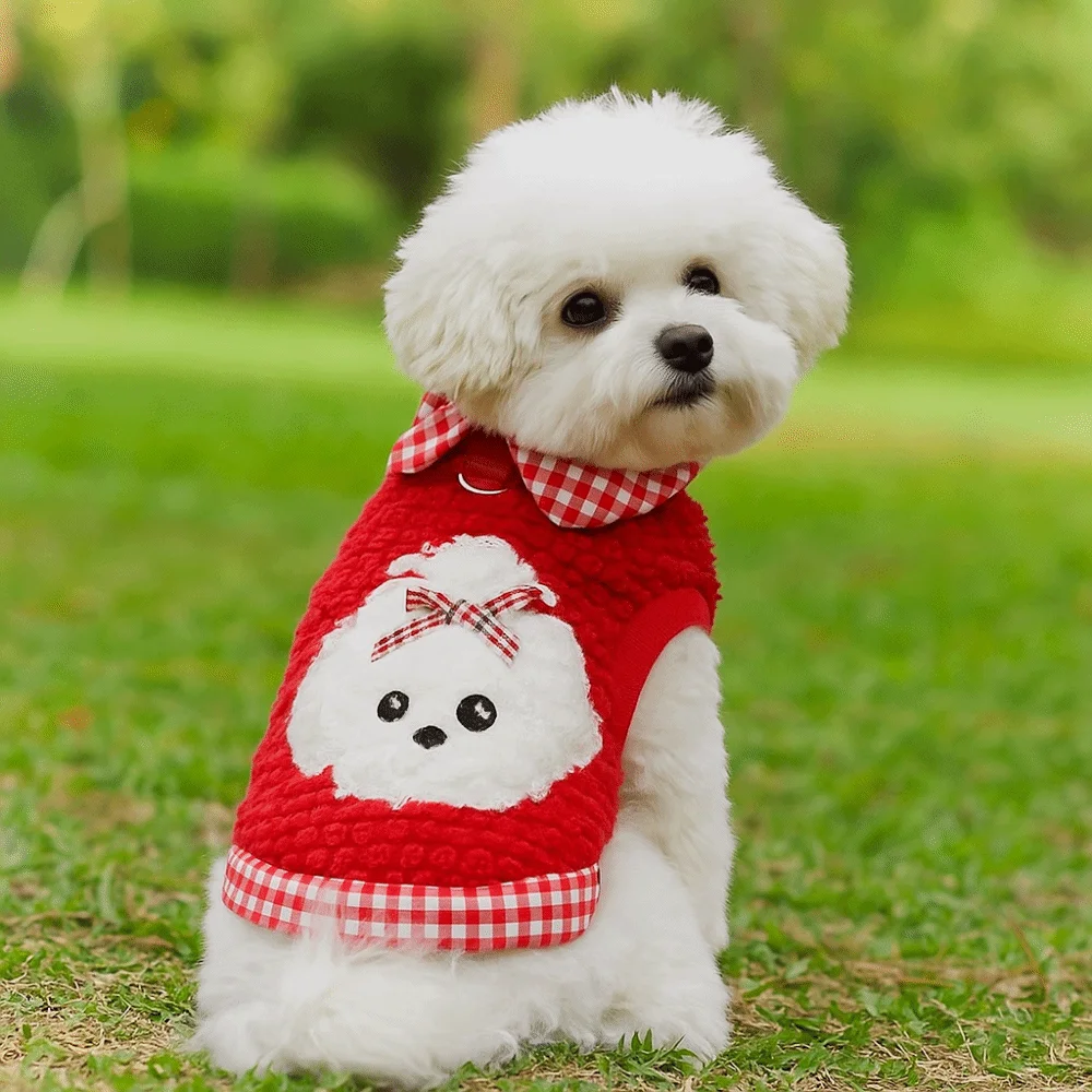 Cute Windproof Winter Dog Clothes Warm Thick Comfortable Dog Jacket Cartoon Pattern Dog Plush Vest for Puppy Dog Cats
