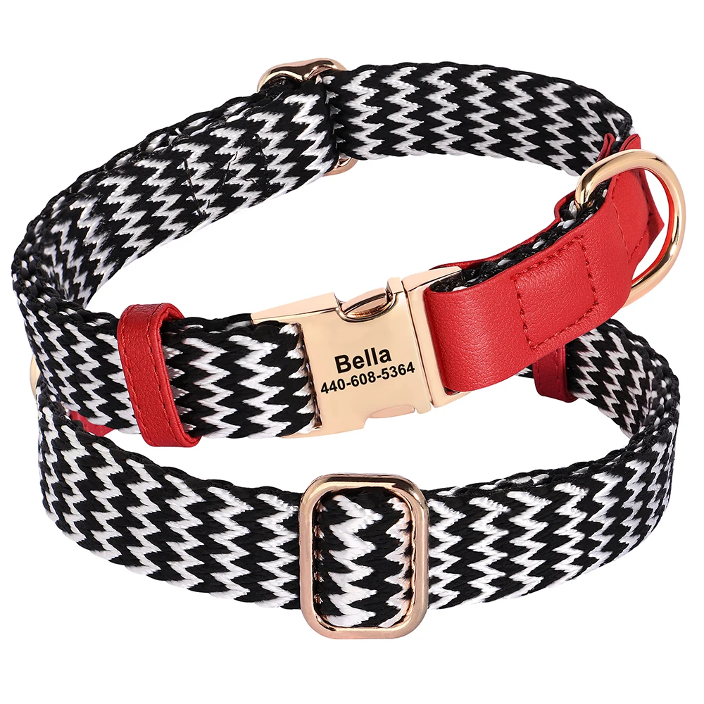 Custom Nylon Dog Collar Durable PU Leather Dog Collars Necklace Personalized Pet ID Collars for Small Medium Large Dogs Party