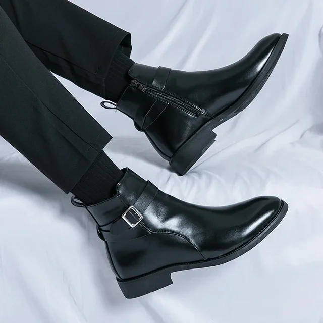 Side Zipper Men's Shoes Fashion Mens Chelsea Boots 2023 Luxury Brand for Men Motorcycle Boots Leather Classic Male Low Top Shoes 4