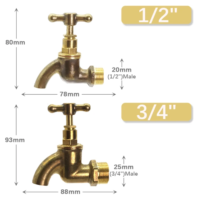 1/2 "3/4" Antik Csaptelep Régi Stílusú Kerti Otthoni Öntözőcsapok - Image 2