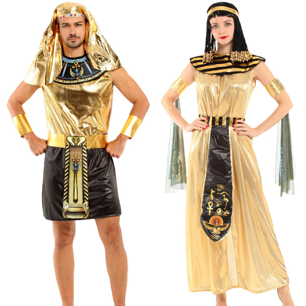 Parents-child Ancient Egyptian King Pharaoh Goddess Cleopatra Cosplay Costume Golden Ancient Egyptian Cosplay King Queen Robe - Image 3