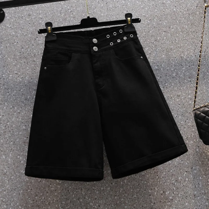 XL-5XL Oversize Elastic Denim Wide Leg Shorts Women Summer A-line Straight Loose Large size Short Jeans High Waist Casual Shorts