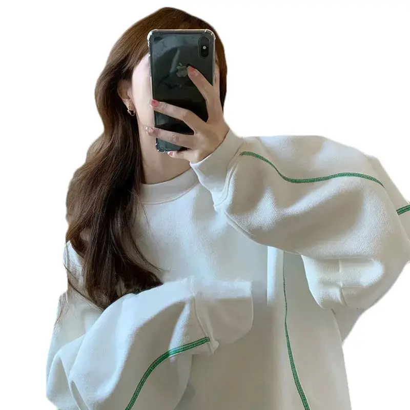 Embroidery Solid Korean Street Trendy Women Hoodies Autumn Winter New in Hoody Ladies Fashion Classic Style Casual Pullover
