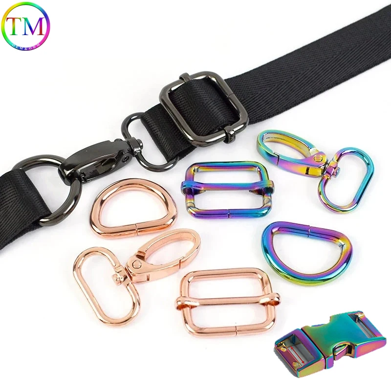 10-20Sets Rainbow Metal Buckle Snap Hook D Ring For Bag Strap Hangbags Collars Webbing Adjust Side Release Hardware Accessories