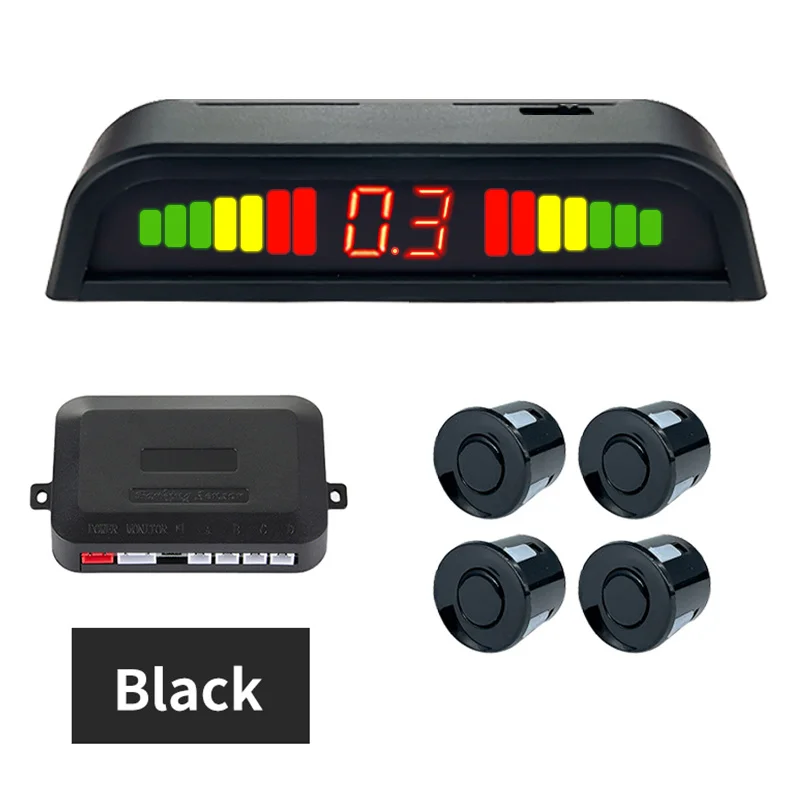 Car Reverse Parking Radar System with 8 Parking Sensors Distance Detection  + LED Distance Display + Sound Warning (Black Color)