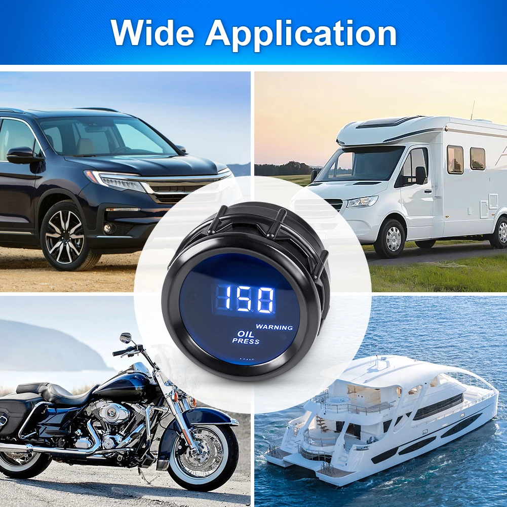 LED Digital Oil Press Gauge 2" 52mm Oil Pressure Gauge With Sensor 0-150PSI Car Oil Pressure Meter 12V For Car Truck Vehicle 6