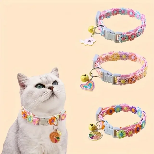 1Piece Adjustable Cat Collar With Pendant Lace Pet Collar Suitable For Small Cats and Dogs Cat Collar Personalized Accessories 2