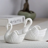 White Pink Blue Swan Ceramic Ornaments Decoration Desktop Storage Box Tealight Candles Holder Flower Pot Home Decor Furnishings