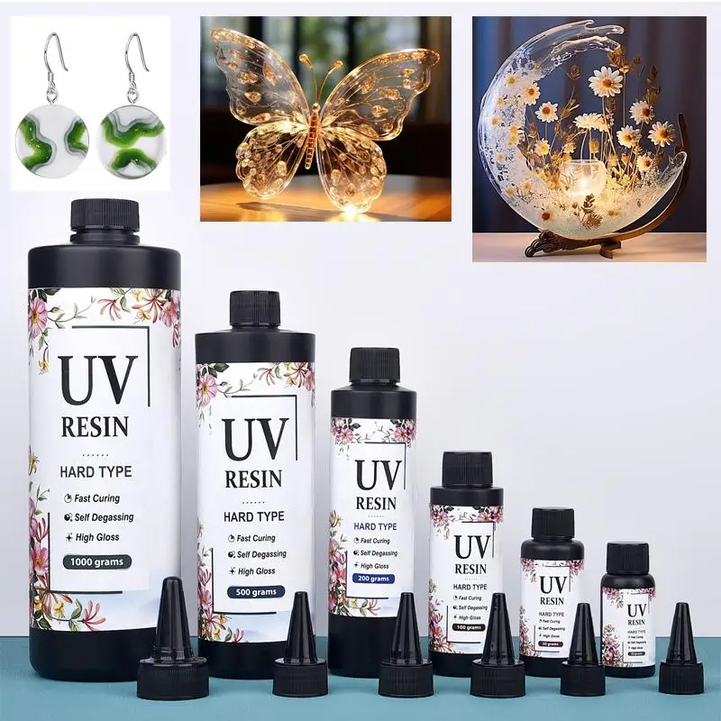 UV 송진 접착제 에폭시 송진 및 UV 램프, 높은 투명도, 빠른 건조 및 높은 경도, DIY 쥬얼리, 20g, 50g, 100g, 200g, 500g, 1000g